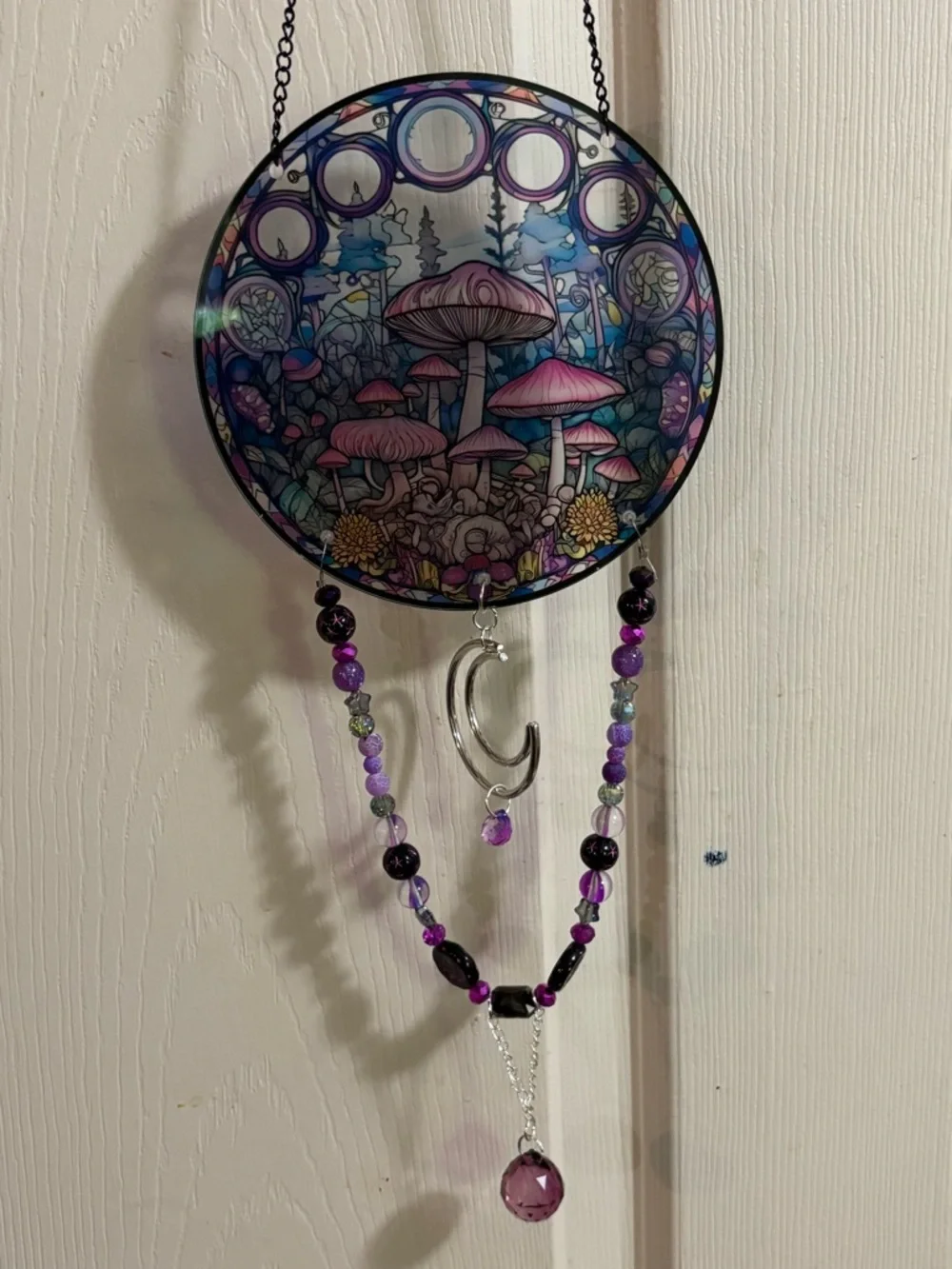 Handcrafted Purple Mushroom Suncatcher Wall Hanging